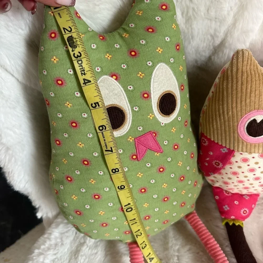 Pottery Barn Kids Set of 2 Brooke Owl Decorative Pillows Pink Green Corduroy